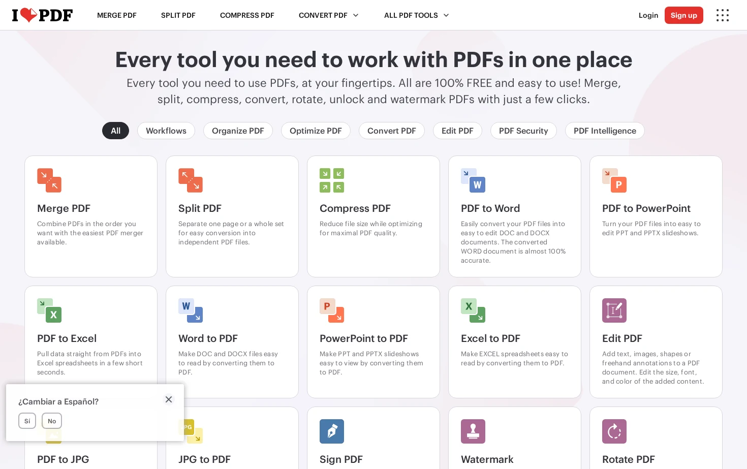 iLovePDF - Online tools for PDF 页面快照